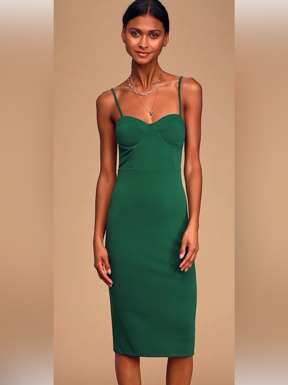 Charmed and Dangerous Dark Green Bustier Bodycon Midi Dress by LULUS size 4-6